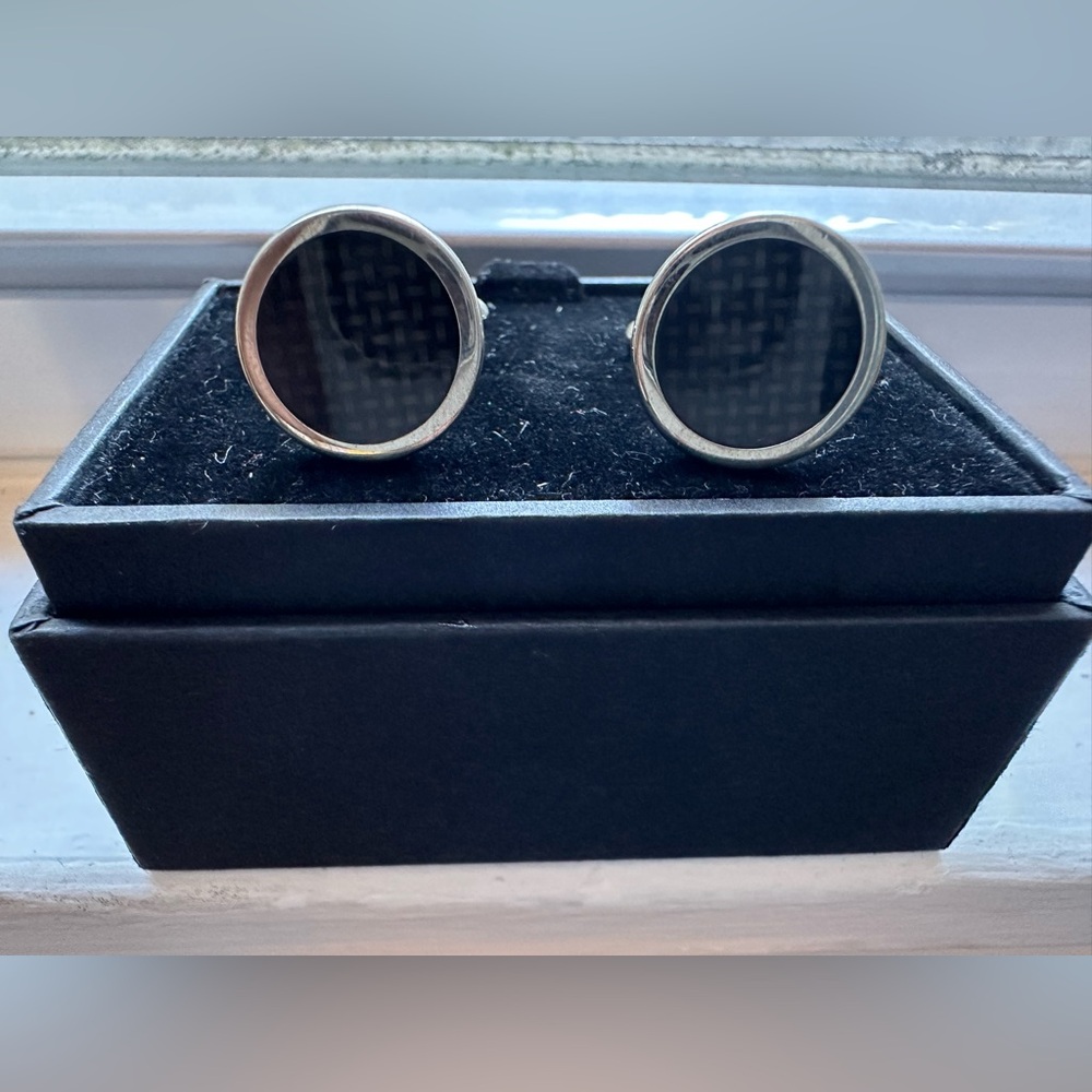 Banana Republic silver and black enamel cuff links